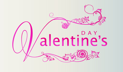 Valentine's Day. Modern and elegant font composition decorated with arabesque floral motifs.
