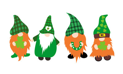 Vector illustration of St. Patrick’s Day Gnomes, Irish Gnomes Vector Holding Clovers, Shamrock