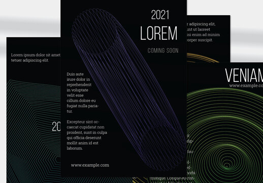 Flyer Layout with Geometric Wireframe Shapes on Black