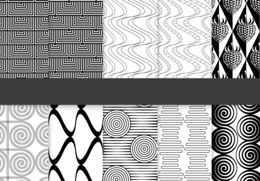 Seamless Pattern Collection with Simple Black and White Geometric Shapes