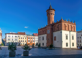 Scenic view of renaissance town hall on market square of old town in Tarnow, Poland