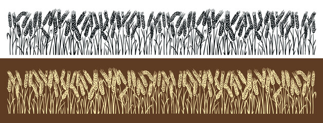 Wheat field, wheat ears. Background for farm or bakery. Hand drawn sketch seamless pattern vector illustration © ~ Bitter ~