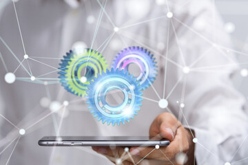 gear system data. Connecting lines and dots.Big data visualization