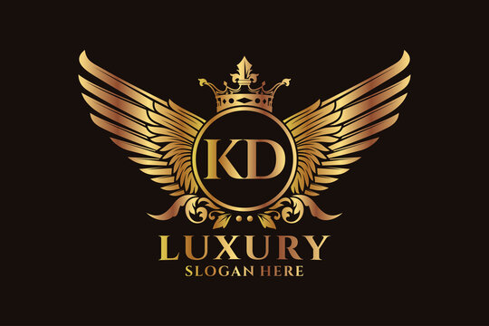 Luxury royal wing Letter KD crest Gold color Logo vector, Victory logo, crest logo, wing logo, vector logo template.
