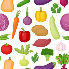 Seamless pattern with vegetables and greens, vector illustration