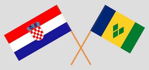 Crossed flags of Croatia and Saint Vincent and the Grenadines. Official colors. Correct proportion
