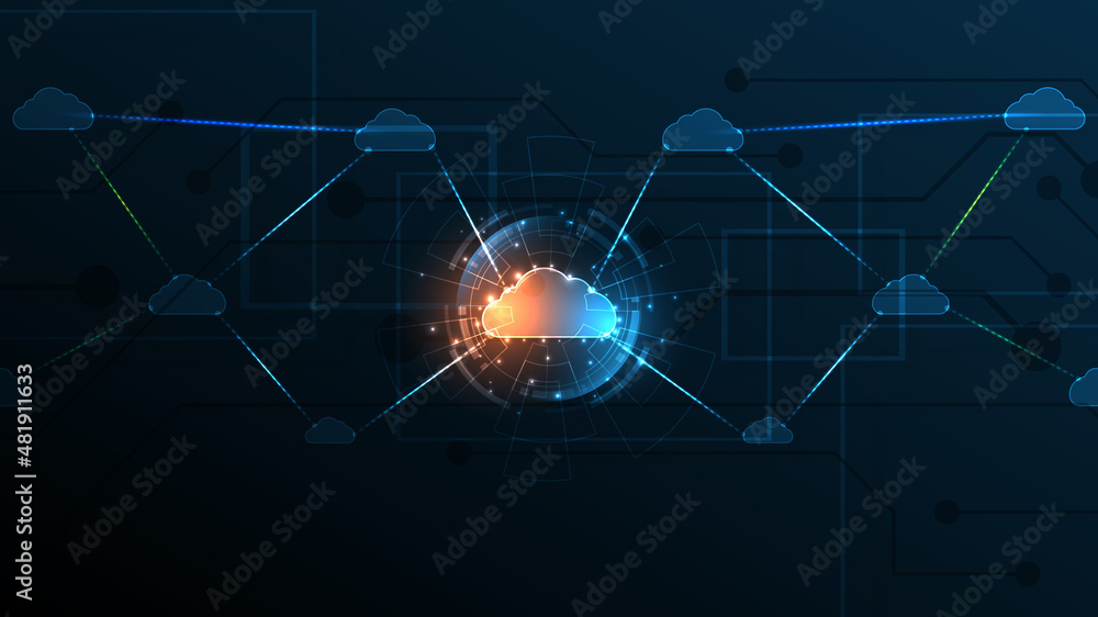 Wall mural cloud computing storage technology background digital data services innovation concept