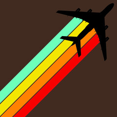 Vintage retro airplane design. Colors of the 70s. Retro graphic vector print for t shirt, sticker and wrapping paper.