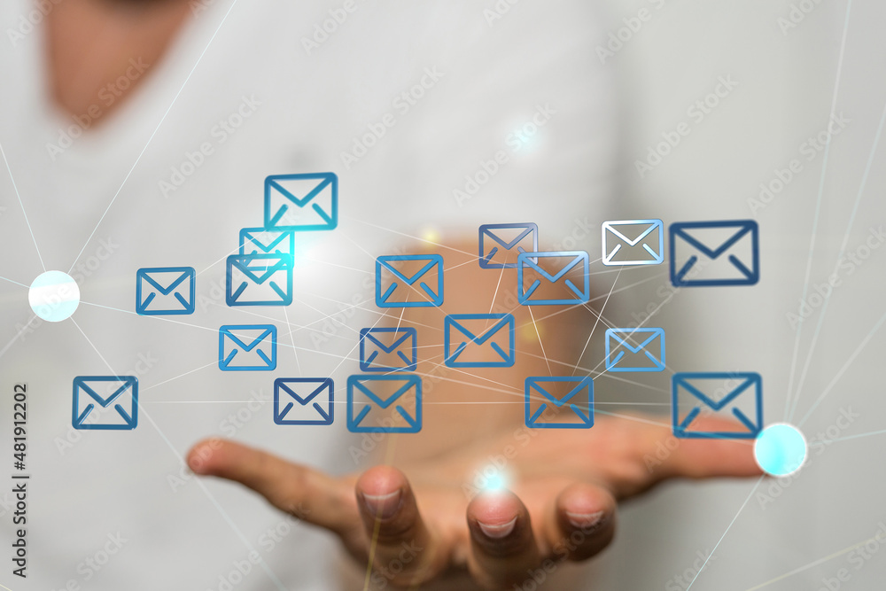 Poster hand holding using mobile phone with email icon on screen. concept of business communication