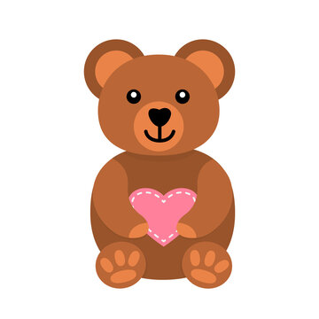 Cartoon bear isolated on white. Cute character holding heart. Vector illustration