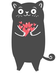 Vector illustration for valentine's day. Cute black cupid cat is holding a valentine.