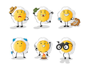 sunny side up adventure group character. cartoon mascot vector