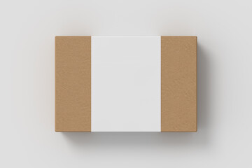 Flat box mock up with blank paper cover label: cardboard gift box on white background. - obrazy, fototapety, plakaty