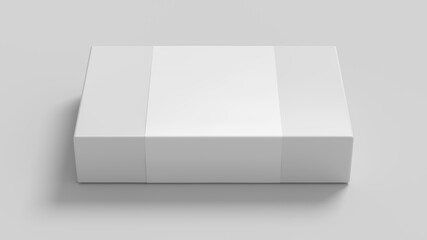 Flat box mock up with blank paper cover label: White gift box on white background.