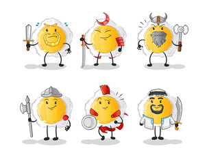 sunny side up warrior group character. cartoon mascot vector