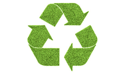 Green recycle sign, three arrows 3D