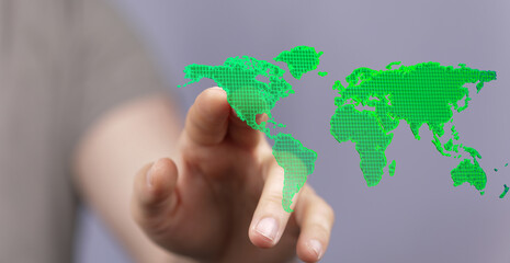 Illustration with bold world map in green color