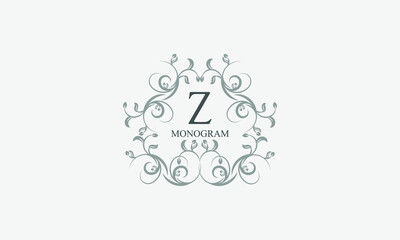 Exquisite floral logo with elegant letter Z. Business sign, identity monogram for restaurant, boutique, hotel, heraldic, jewelry
