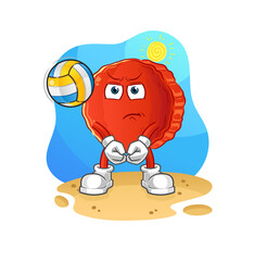 bottle cap play volleyball mascot. cartoon vector