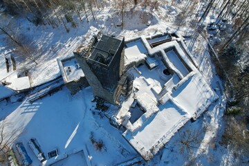 historical old castle ruins Orlik by Humpolec city aerial panorama view hrad Orlík  - obrazy, fototapety, plakaty