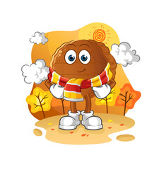 burger meat in the autumn. cartoon mascot vector