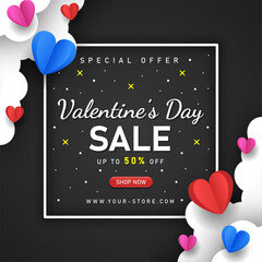 Valentine's Day sale banner with papercut style