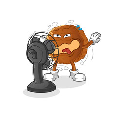 burger meat in front of the fan character. cartoon mascot vector