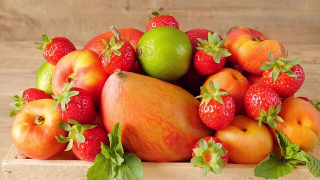 Fresh variety of fruits. Close-up. 4K