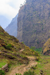 Fototapeta na wymiar Path in the Himalayas in Nepal, going up