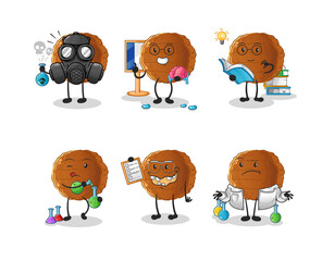 burger meat scientist group character. cartoon mascot vector