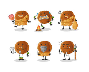 burger meat primitive man group character. mascot vector