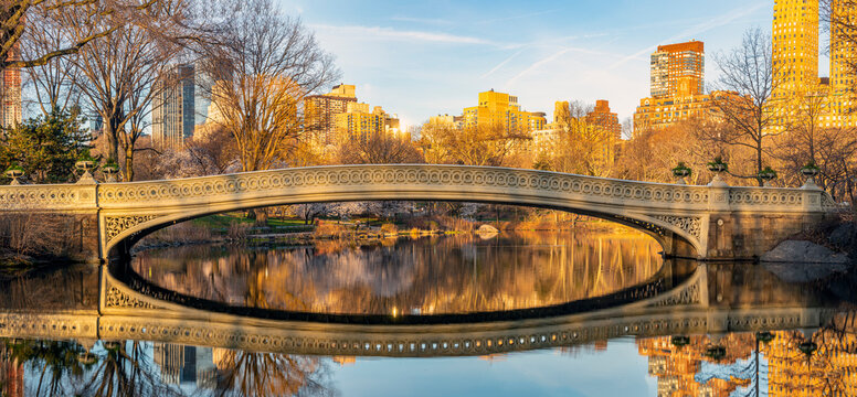 Central Park In Spring At Bow Bridge