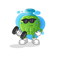chemical tube lifting dumbbell vector. cartoon character