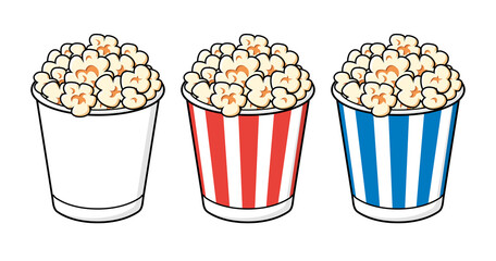 Popcorn bucket box isolated cartoon vector set