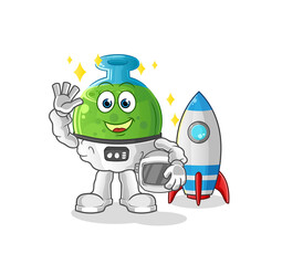 chemical tube astronaut waving character. cartoon mascot vector