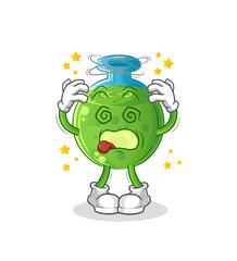 chemical tube dizzy head mascot. cartoon vector