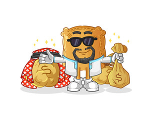 burlap sack rich arabian mascot. cartoon vector