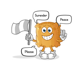 burlap sack hold surrender flag mascot. cartoon vector