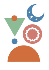 Modern minimalist abstract aesthetic boho poster illustrations. Bohemian style wall decor. Contemporary artistic posters. Trendy mid century art, boho home decor, wall art.