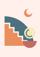 Modern minimalist abstract aesthetic boho poster illustrations. Bohemian style wall decor. Contemporary artistic posters. Trendy mid century art, boho home decor, wall art.