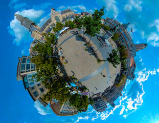 little planet format of downtown of the city antwerp in Belgium. On a sunny morning  day with no...