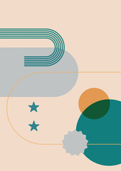 Abstract landscape illustrations. Mountains, sun, moon, sunset, desert, hills minimalist design. Trendy mid century art, boho home decor, wall art.