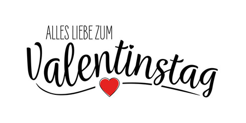 Alles Liebe zum Valentinstag - Herz-Icon und Text. Weißer Hintergrund.