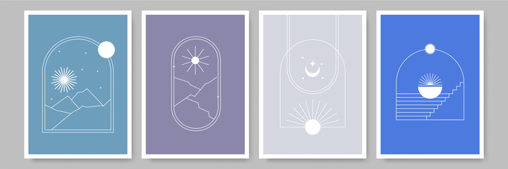 Modern minimalist abstract aesthetic illustrations. Bohemian style wall decor. Collection of contemporary artistic posters.