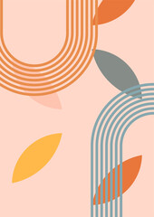 Fototapeta premium Simple leaf shape Flat Boho Geometric Neutral Color design Poster