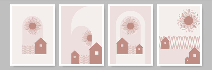 Simple home shape pink Flat Boho Geometric Neutral Color design Poster