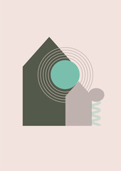 Simple home shape green Flat Boho Geometric Neutral Color design Poster
