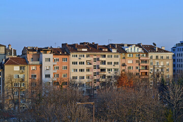 Fototapeta na wymiar Balcony view of Buildings in the center of Sofia, Bulgaria.