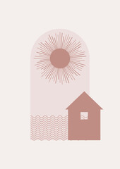 Simple home shape pink Flat Boho Geometric Neutral Color design Poster