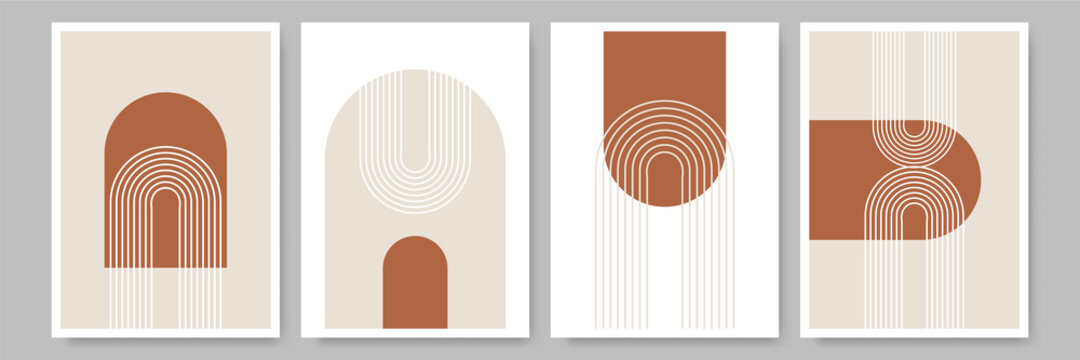 Fototapeta Mid century abstract contemporary aesthetic design set with geometric balance shapes, modern minimalist artprint.